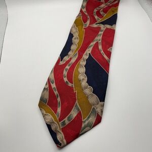 yApre for Tom James Necktie Mens Red Navy Gold Rope Abstract Pattern Tie